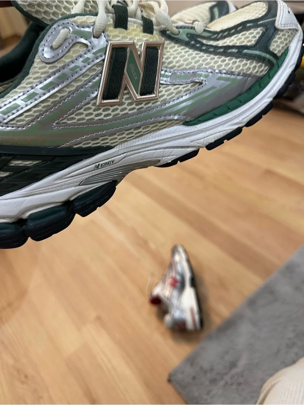 New Balance Kids Green and White Athletic Sneakers